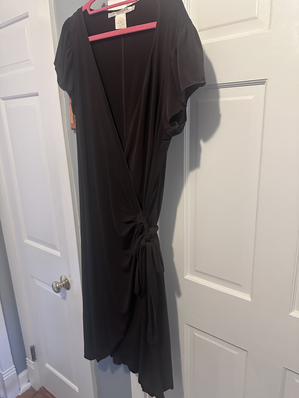 Vintage Max Studio Chocolate Brown Wrap Dress with Side Knot And Ruffle Hem - 2X